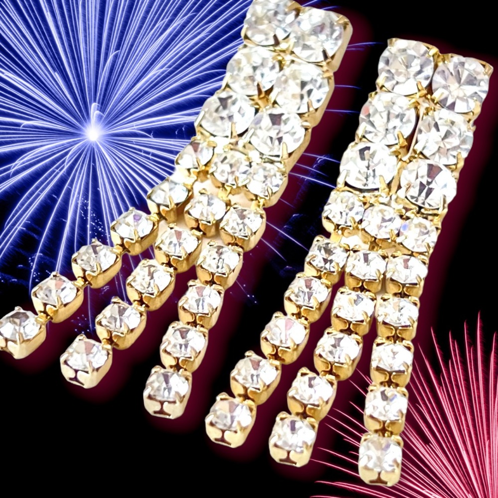 Vintage Rhinestone Earrings Post Fringe Wedding Bridal Party Formal Bling Dangle